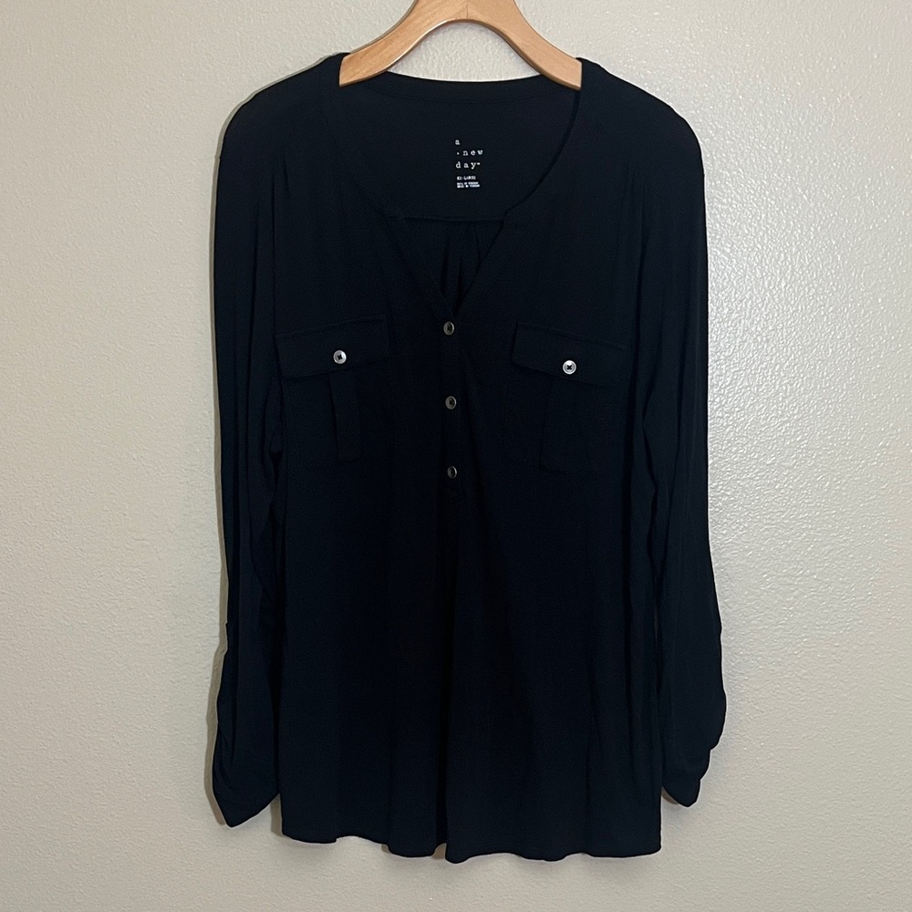 A New Day Black Button Pullover Shirt